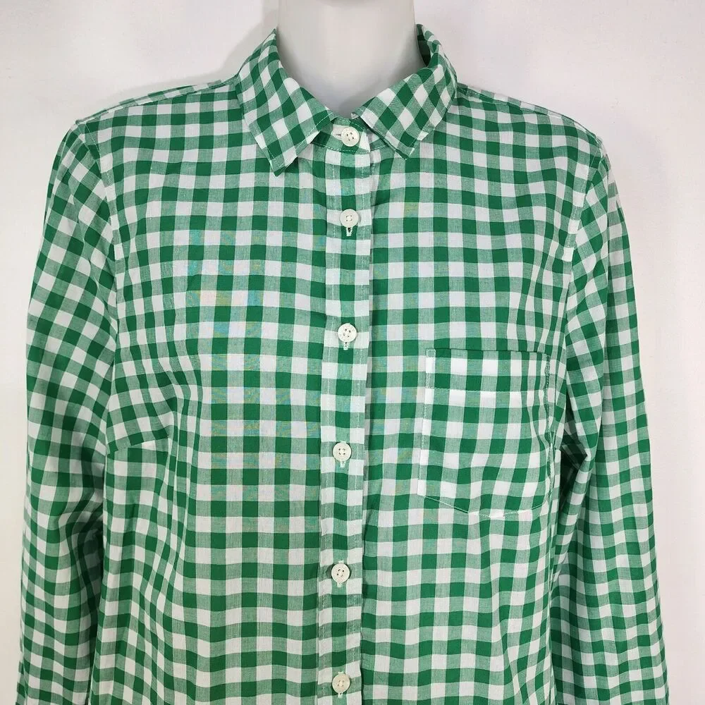 J. Crew Shirt Small Gingham Lightweight Cotton Signature Fit Button Green BZ034